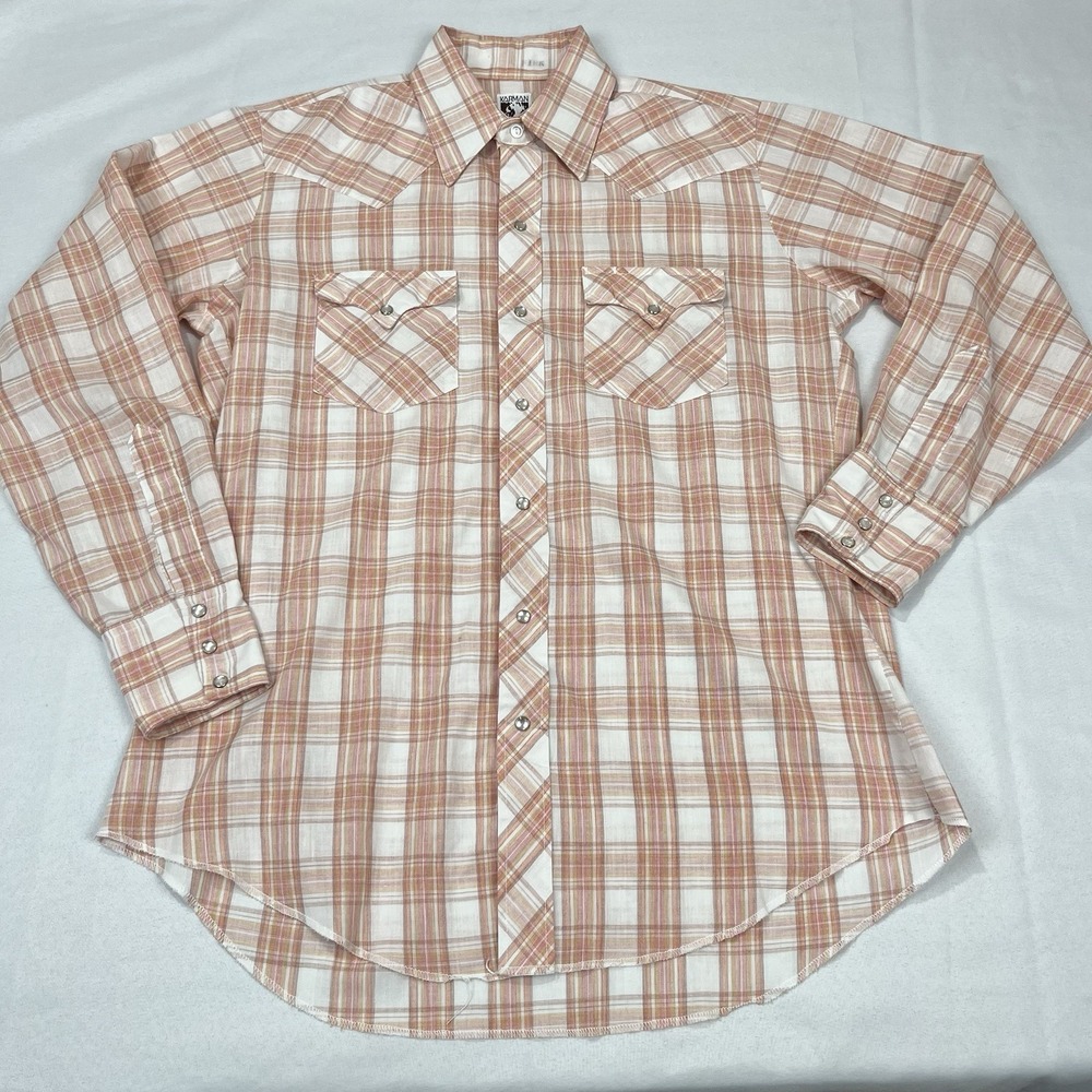 VTG Karman Plaid Pearl Snap Southern Western Extra Long Tail Shirt‎ Large